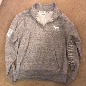 Grey 3/4 zip-up VS pink sweatshirt